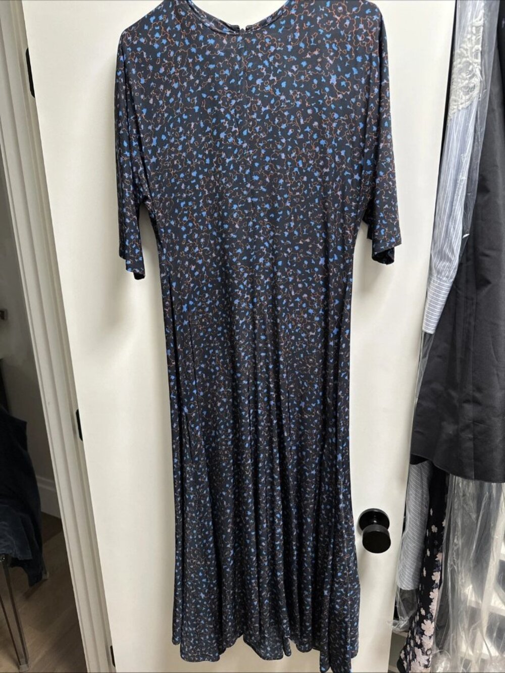 Cos Midi Dress Floral Navy Blue Size 6 Maxi Long
